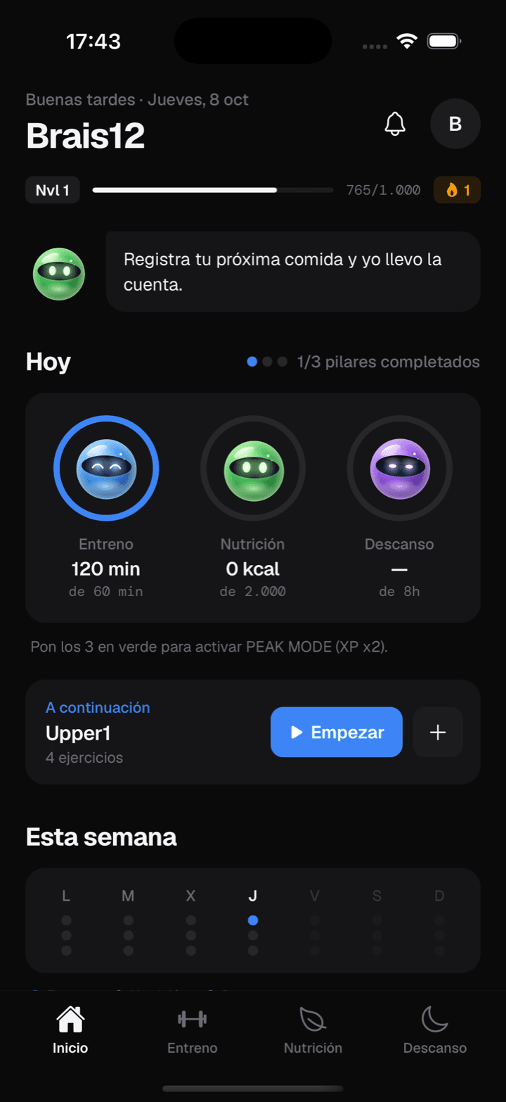 Pantalla de inicio de la app RayFit